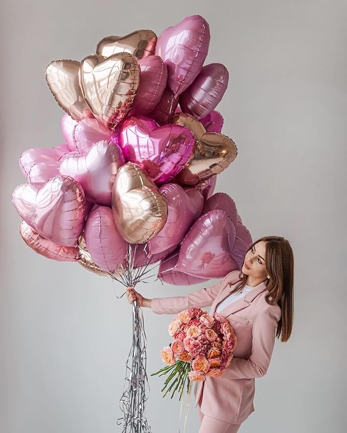 Rose Gold Heart Shaped balloons Pack of 12,18 Inch White Love Valentine Balloons Pink Heart Romantic Balloons For Valentines Day Propose Marriage Wedding Bridal Shower Engagement Party Decorations