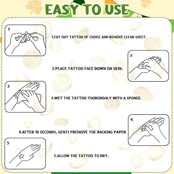 Xzentira 91pcs St. Patrick's Day Glitter Temporary Tattoos, Shamrock Face Tattoos Clover Body Stickers for Irish Party Favors, Lucky Saint Patricks Day Accessories for Parades & Holiday Decorations
