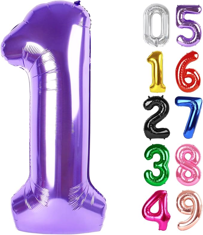 Purple Number 1 Balloon 40 Inch, 1st Birthday Balloon for Baby Boy Girl Toddler First Birthday Decorations, Shiny Purple Party Supplies