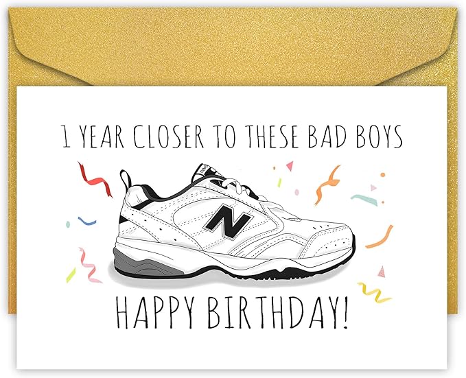 PIUST Funny Dad Shoes Birthday Card, New Balance Shoes Birthday Card for Him, Happy Birthday Card for New Dad, 1 Year Closer To These Bad Boys (68)