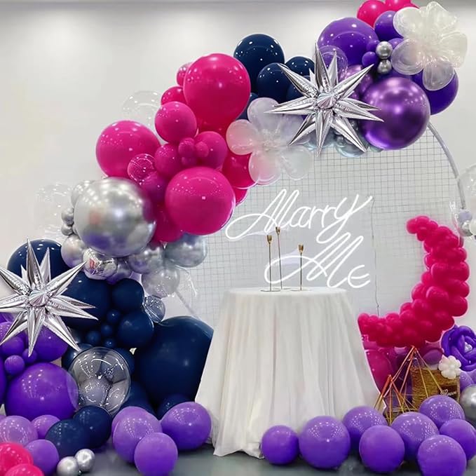 Hot Pink Purple and Nave Blue Baloon Garland Arch Kit, 141Pcs Latex Balloons Different Sizes 18 12 10 5 inch for Graduation Birthday Wedding Engagement Party Decorations