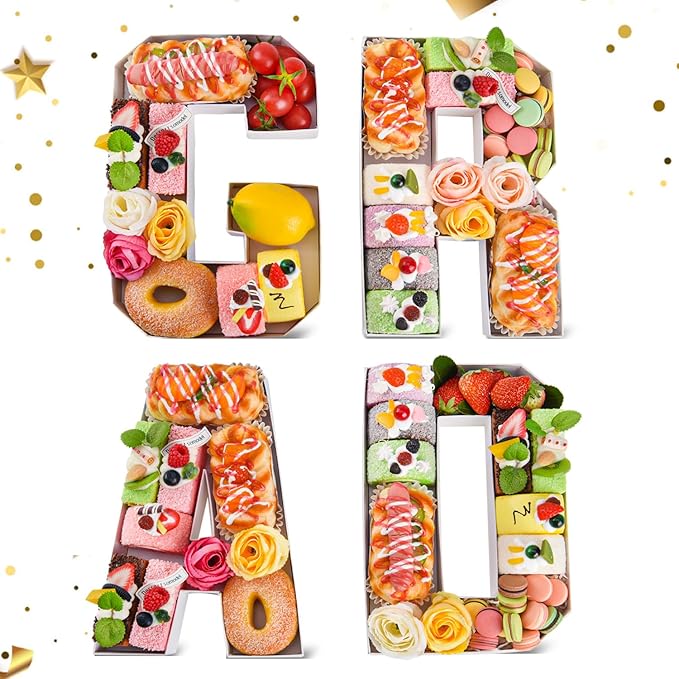 GRAD Set Cardboard Letter for Charcuterie 10.2'' Congrats Grad Fillable Tray Charcuterie Paper Box for Graduation Party Decorations Chocolate Candy Cupcake Container