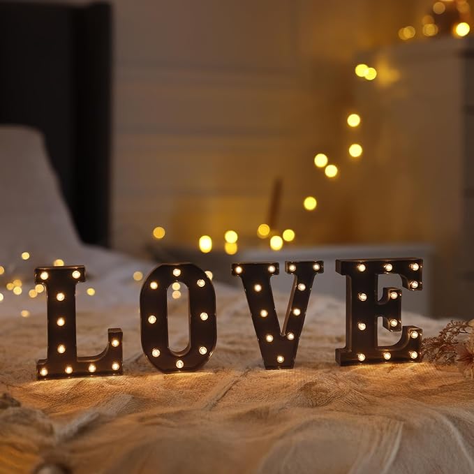 Foaky Black LED Letter Lights for Room Decor - Bedroom Wall Decor, Alphabet Lights for Home, Wedding, Party - Battery Operated （F）