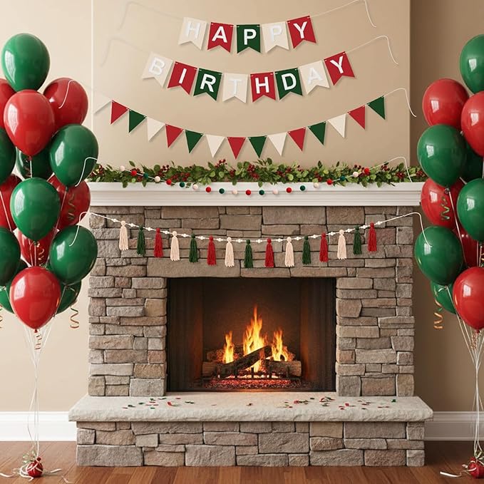 139 Pcs Felt DIY Custom Banner Kit Include 104 Letters 18 Swallowtail Flags 15 Pennants 2 Pcs Pom Pom Garland Tassel Pompom Decoration for Home Baby Shower Birthday(Christmas Red)