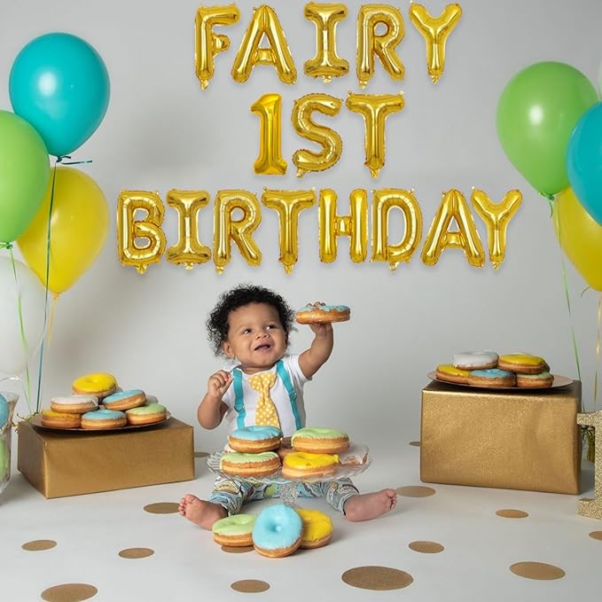 2 Set 32Pcs Gold Fairy 1st Birthday Letter Balloons 16in Foil Decorations Party Decor Supplies