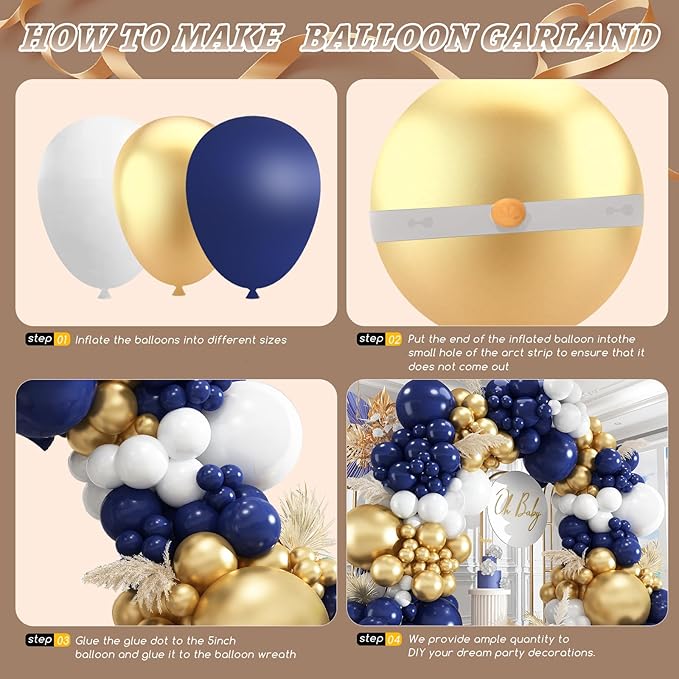 412Pcs Navy Blue and Gold Balloons Arch Garland Kit,5 10 12 18 inch gold and blue balloons for Birthday, Wedding, Graduation, Anniversary Decorations