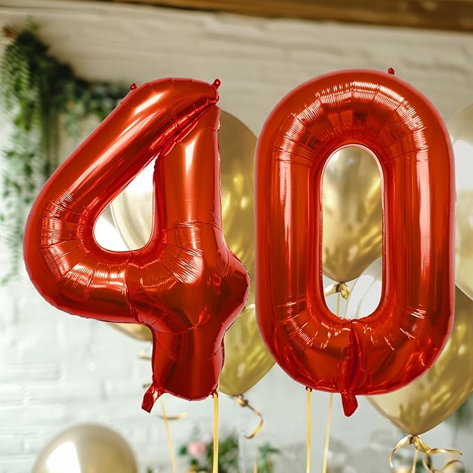 40 Inch Large Red Number Celebration and Decoration Balloon for Birthday Parties, Graduations, Anniversaries, Weddings, Photo Shoots, Special Events - Helium Foil Mylar (Red Number 40)