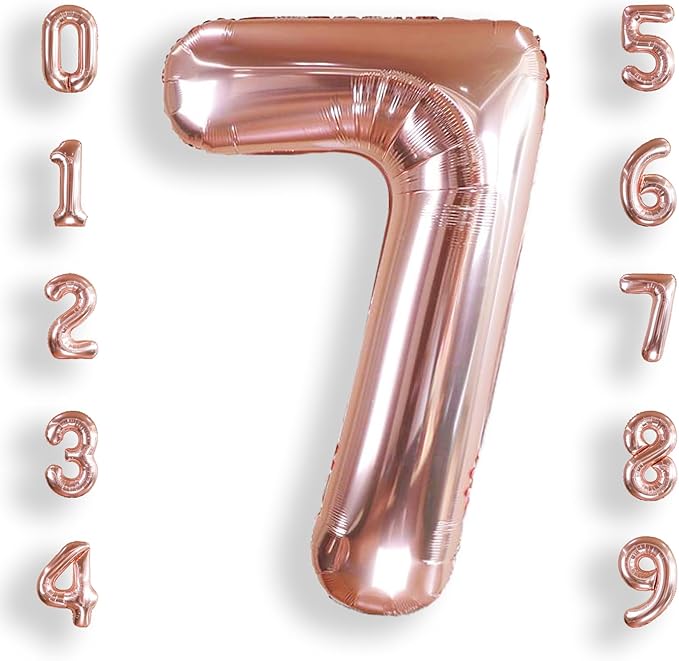 AULE 40 Inch Big Rose Gold 7 Balloon Number Large Foil Helium Number Balloons 0-9 Jumbo Giant Happy 7th Birthday Party Decorations for Boy or Girl Huge Mylar Anniversary Party Supplies