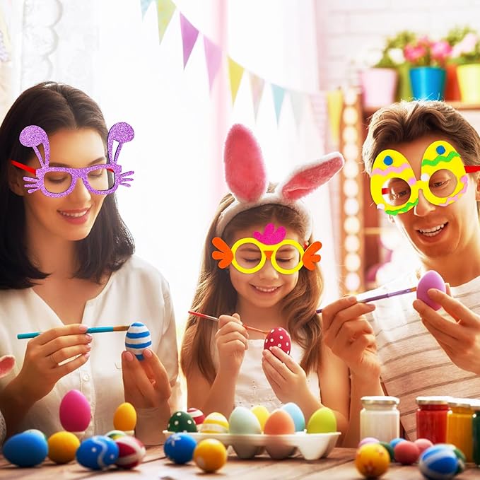 MGparty Easter Party Glasses Frame 12PCS Easter Bunny Ears Chick Eggs Glasses Easter Party Decoration Supplies Easter Photo Booth Basket Stuffers for Kids and Adults