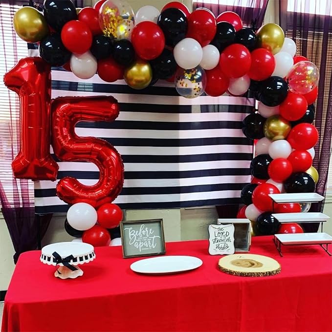 40 Inch Red Large Numbers Balloons 0-9, Self Inflating Foil Number 5 Helium Balloons for 5th Boys Girls, Big Digit 5 Balloons for Women Men Birthday Party Anniversary Graduation Supplies Decorations