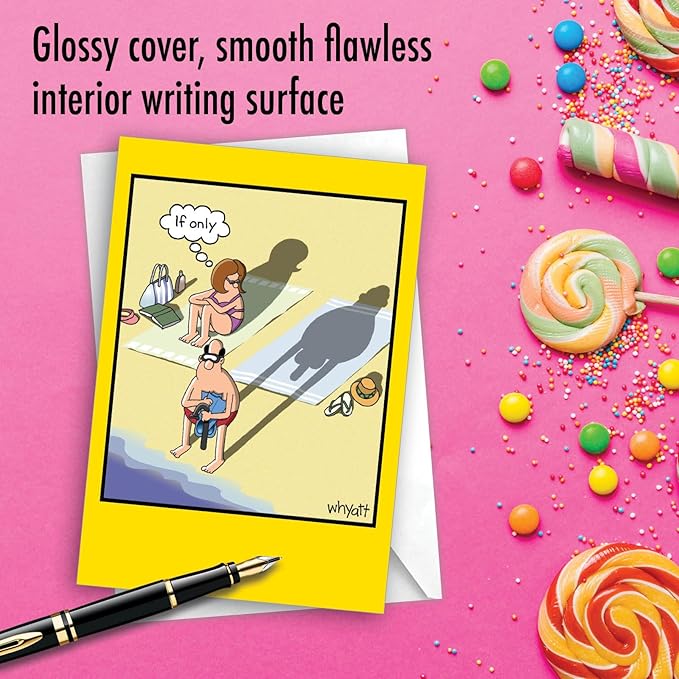 NobleWorks - 1 Funny Cartoon Card for Birthdays - Happy Bday Celebration for Grown-Ups, Humor Stationery Greeting - If Only Birthday 8296