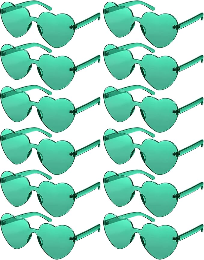 Photect 12 Pair Heart Shaped Sunglasses Neon Color Transparent Heart Glasses for Women Party Favor