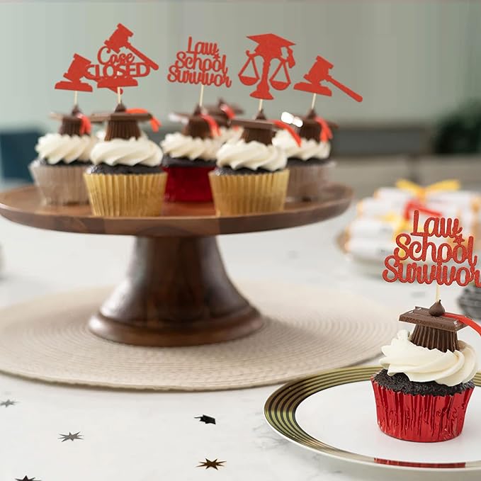 Gyufise 24Pcs 2026 Lawyer Graduation Cupcake Toppers Red Glitter Class Of 2026 Lawyer Grad Case Closed Cake Toppers Cap Diploma Cupcake Picks 2026 Graduation Theme Party Cake Decorations Supplies