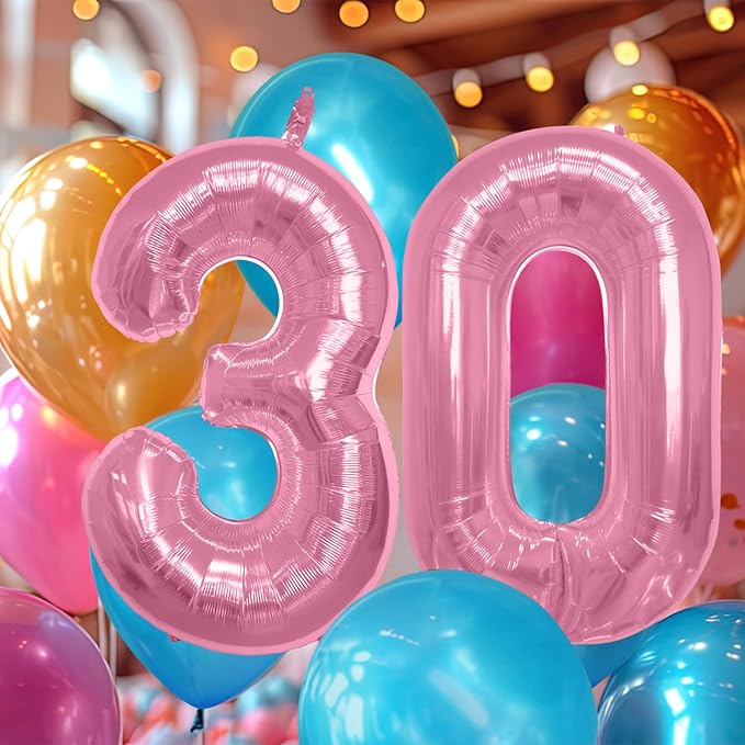 40 Inch Large Pink Number Celebration and Decoration Balloon for Birthday Parties, Graduations, Anniversaries, Weddings, Photo Shoots, Special Events - Helium Foil Mylar (Pink Number 30)