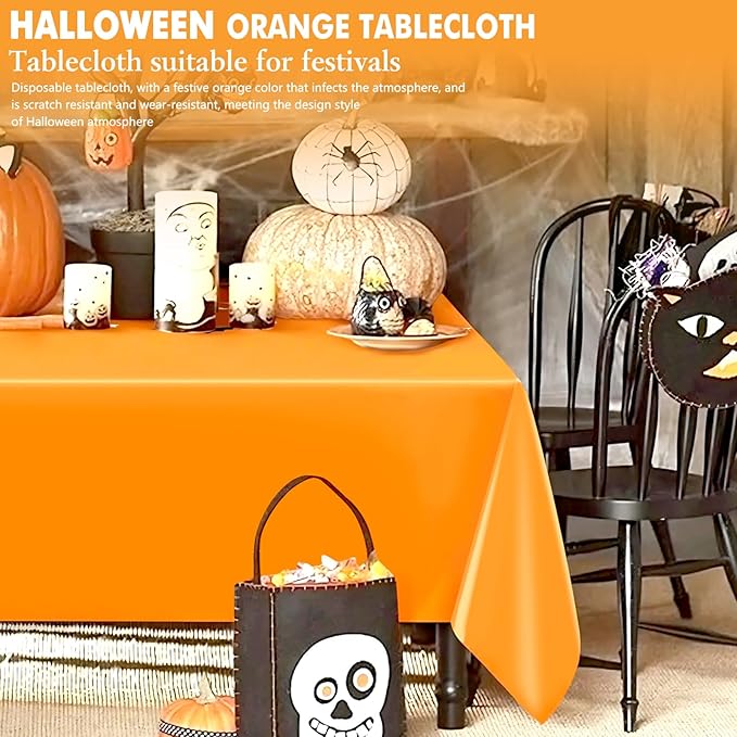 mwellewm 6Pcs Plastic Table Cloth Disposable, Orange Tablecloth Rectangle Bulk Solid Table Cover for Birthday Wedding Graduation Picnic Fiesta Home Party Decorations