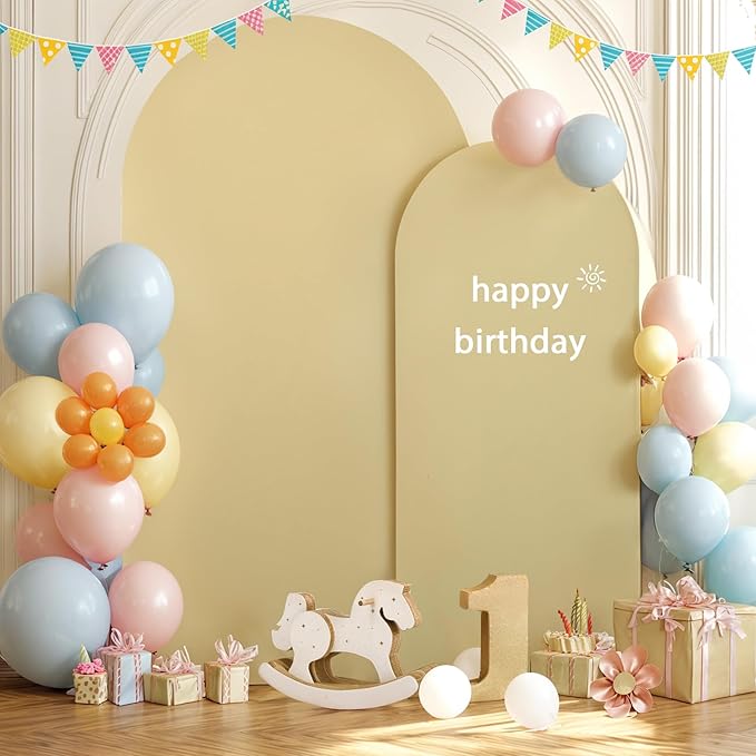 Khaki Arch Backdrop Covers - 7.2FT, 6FT Spandex Fitted Wedding Arch Stand Covers Round Top Chiara Stretchy Arch Backdrop Cover for Wedding Birthday Party Decoration