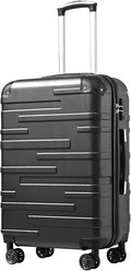 Coolife Hardside Checked Luggage with TSA Lock, Spinner Wheels, Telescopic Handle, Lightweight Suitcase (Grey, L(28in))
