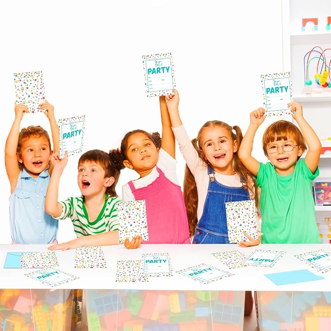 30 Pieces Confetti Birthday Invitations LET'S PARTY Watercolor Dot Invitation Set for Boys Girls Kids Birthday Invitations with Sticker Labels Envelopes Rainbow Polka Dot Party Supplies Decorations