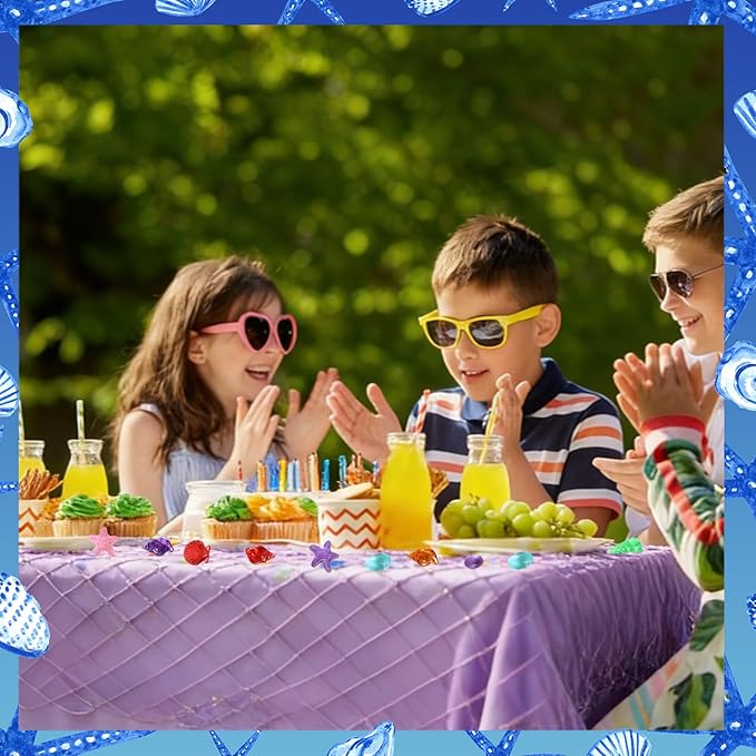 8 Pcs Fish Net Decorative Tablecloth Set, Ocean Waves Plastic Tablecloths with Cotton Fish Net Set for Nautical Themed Birthday Pirate Mermaid Party Decorations