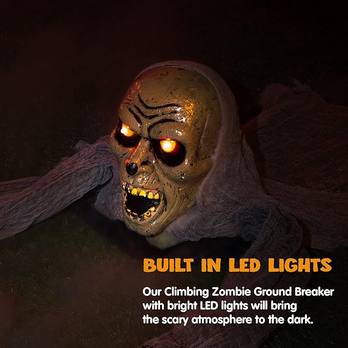 JOYIN Zombie Halloween Decoration Outdoor Groundbreaker with Sound and Flashing Eyes, Scary Halloween Graveyard Decor for Yard Garden, Outside Lawn Haunted House Prop