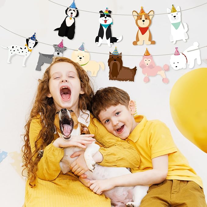 Hooqict Dog Birthday Banner Puppy Themed Party Decorations Dog Garland Banner Party Supplies Happy Birthday Sign for Backdrop Boys Girls Kids 1st 2nd 3rd