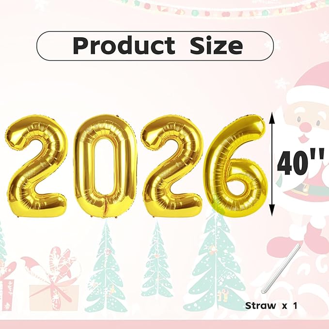 Gold 40 Inch Number Balloons, Happy New Year 2026, New Years Decorations, 2026 Balloon for Graduation Happy New Year and 2 6 20 26 Birthday Parties