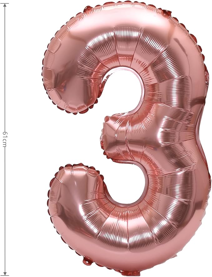 YPSelected 32 Inch Large Foil Helium Number Balloon Birthday Wedding Party 0-9 (Rose Gold, 3)