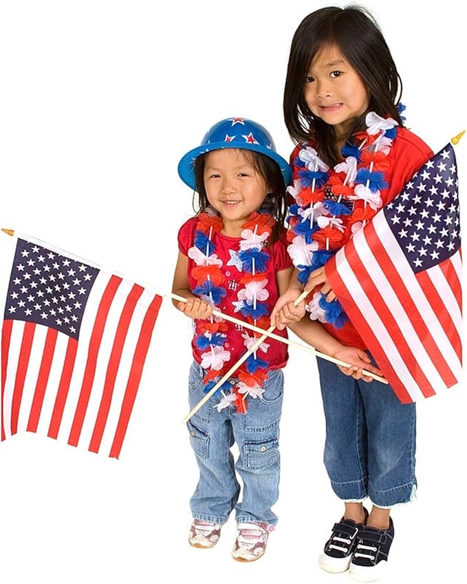 LALASTAR Red White and Blue Flower Leis, Memorial Day Decorations, 4th of July Memorial Day Patriotic Decorations, Hawaiian Luau Flower Necklace Party Favors, Pack of 12