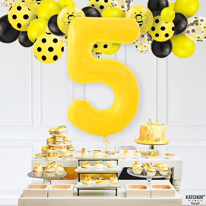 KatchOn, Yellow Number 5 Balloon - Giant, 40 Inch | Yellow 5 Balloon, 5th Birthday Decorations for Boys | 5th Birthday balloon for 5 Year Old Birthday Decorations, Anniversary