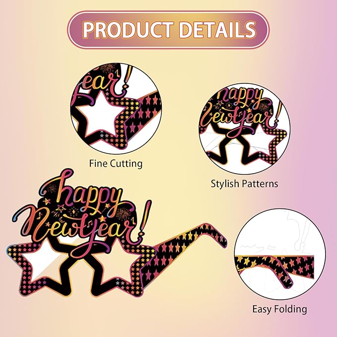 12PCS New Year Glasses, Funny New Years Eve Party Paper Glasses Photo Booth Props 2026 Eyeglasses Frames for NYE Party Supplies Decorations 2026
