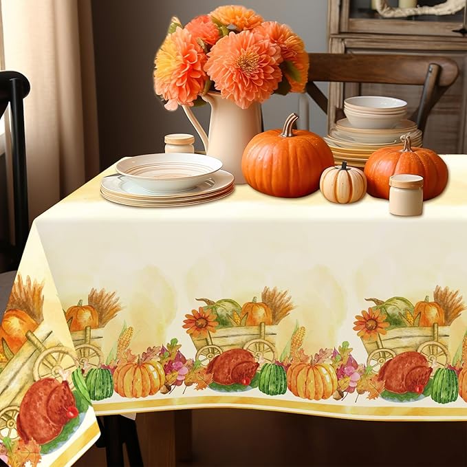 Childom 2 Pack Thanksgiving Tablecloths,Thanksgiving Decorations 54x108 Inch Plastic Table Cloth Rectangle Table,Disposable Tablecloths for Home,Picnic,Birthday,Outdoor,Friendsgiving Party Decorations