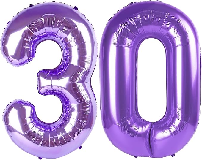 Purple Number 30 Balloon 40 inch, 30 Number Balloons, 30th Purple Birthday Decorations, 30 Year Old Girls Boys Party Supplies