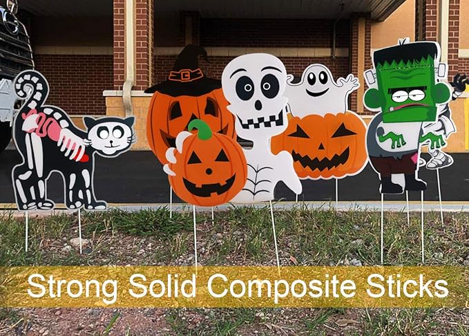10PCS Yard Signs Halloween Props Pumpkin Ghost Monster Stakes for Decorations Outdoor Lawn Decor