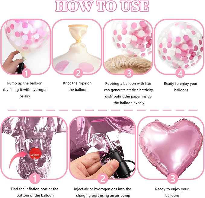 Pink Birthday Decorations, Happy Birthday Banner, Confetti Balloons, Fringe Curtain, Heart Star Foil Balloons, Hanging Swirls for Women Girls Princess Party Decorations