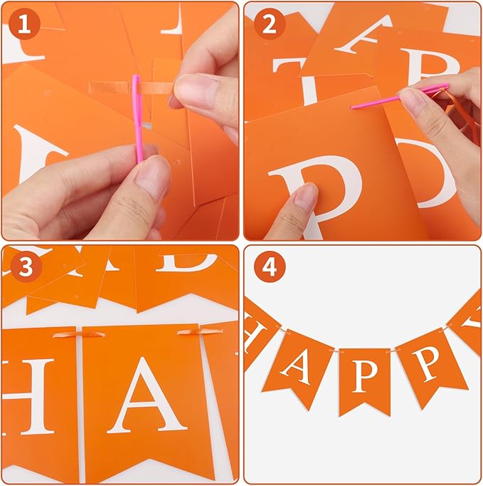 Orange Birthday Banner Sign Happy Birthday Bunting Banner Garland for Kids Girl Woman Tea Party Decorations Bunting Flag Themed Party Supplies