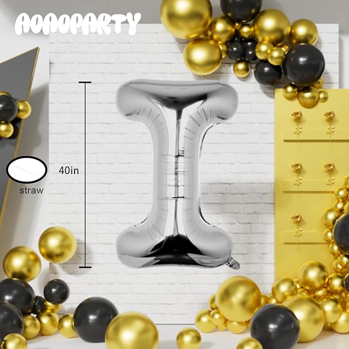 Letter Balloons 40Inch Large Giant big Foil Mylar Silver Balloons I for Birthday Party Decorations