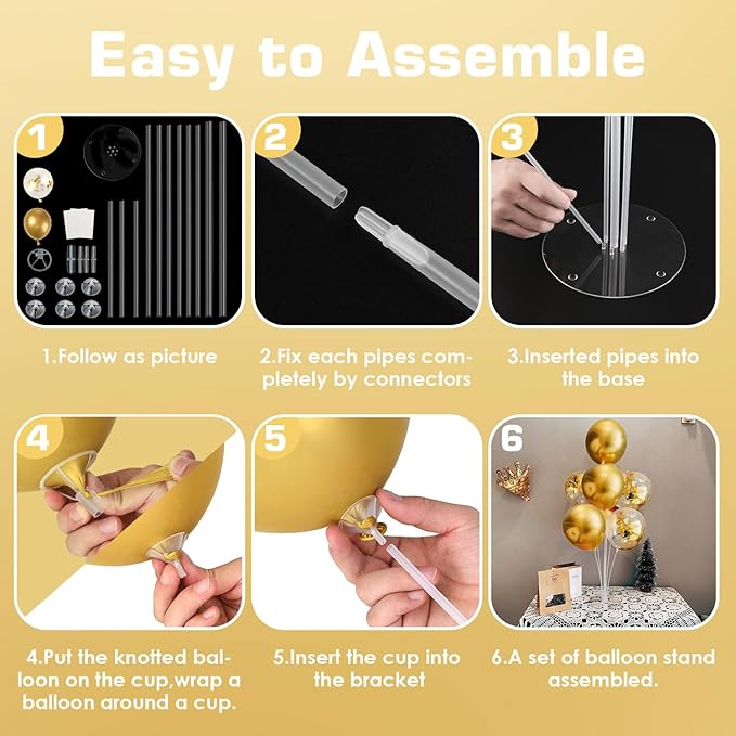 4 Sets Balloon Stand Kit, Balloon Sticks Holder Table Centerpiece with Gold Balloons for Christmas Graduation Birthday Wedding New Year 2026 Party Decorations(Gold)