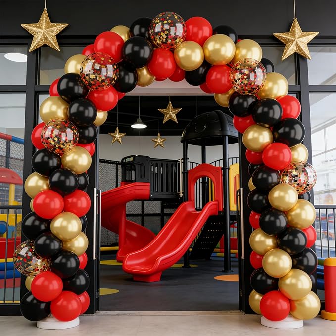 Patimate Red Black Gold Balloons Set, 50Pcs 12 Inch Red Black Metallic Gold Latex Balloon and Confetti Balloon for Casino Theme Party Birthday Graduation New Year Wedding Anniversary Party Decorations