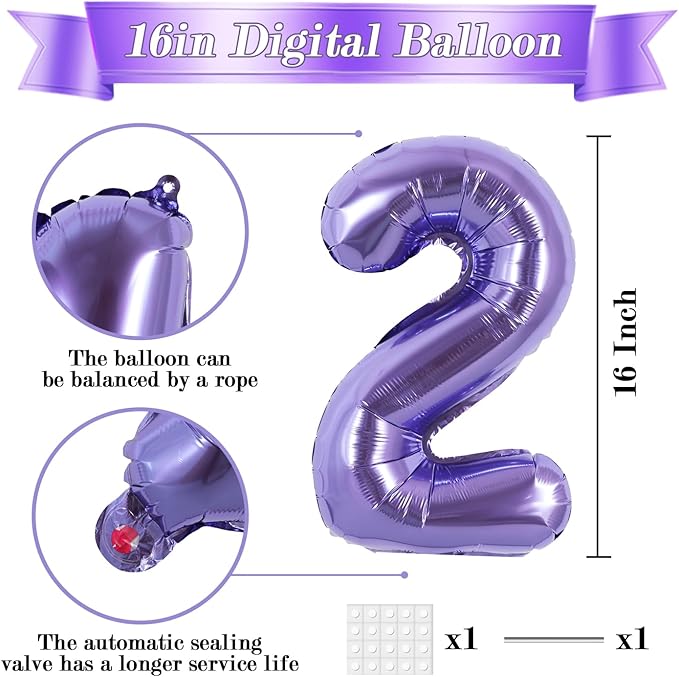 TONIFUL Balloons 16 Inch Light Purple 0-9 Number Mylar Foil Balloons 10 Pcs Custom digitalal Balloons for 2026 New Year Eve Birthday Party Engagement Graduations Anniversary Baby Shower