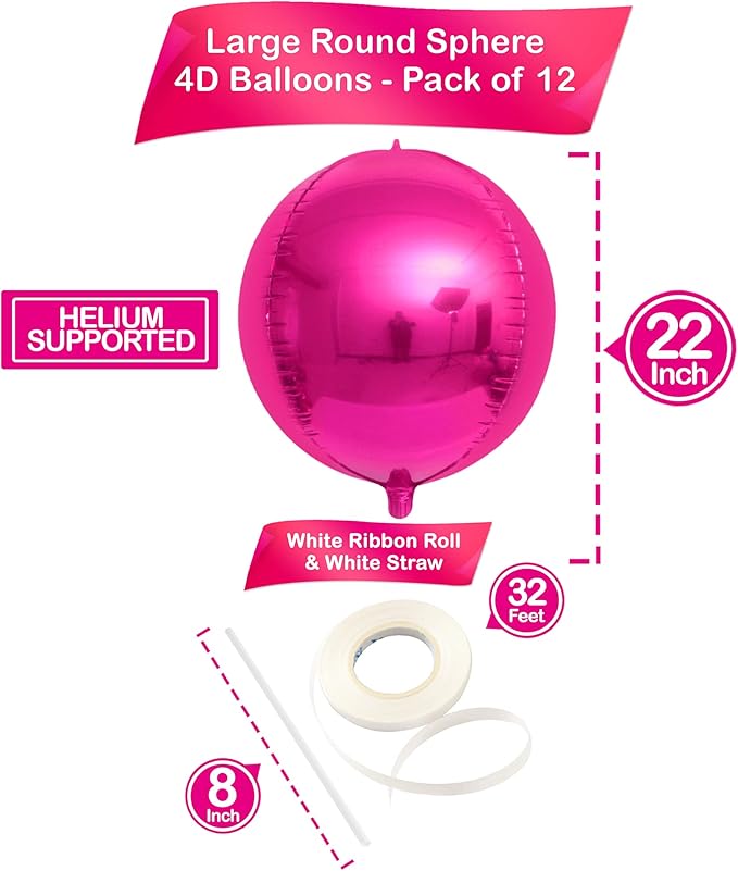 KatchOn, Large, Hot Pink Balloons - 22 Inch, Pack 12 | Foil Balloons, Hot Pink Balloon for Wedding Engagement Bridal Bachelorette Tropical Party Decorations | Gender Reveal Decor | Pink Birthday