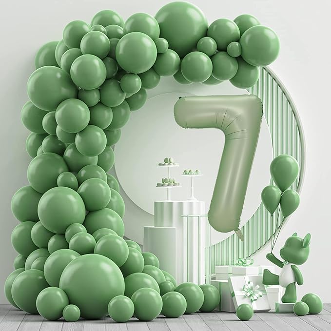 Number 7 Balloon, Large number balloons 40 inch, 7th Birthday Party Decorations 7 Year Old Birthday Sign Decor, Sage Green