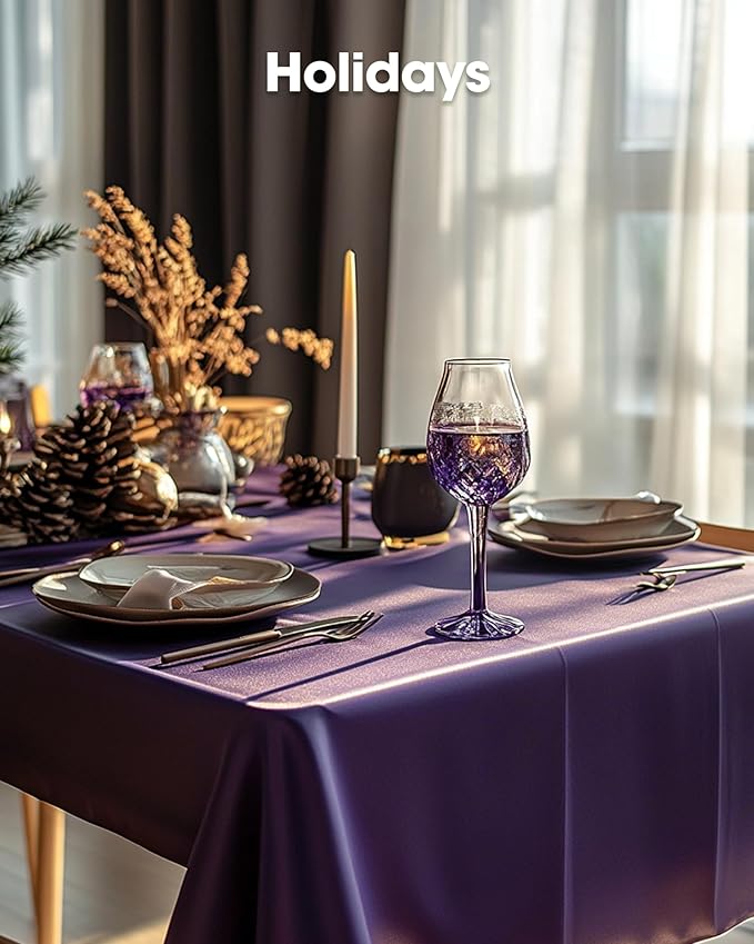 Pureegg Plastic Table Cloth Disposable 6 Pack, 54 x 108 Inch Table Cloths, Halloween Party Decorations, Summerween Decor, Halloween Tablecloths, Rectangle, Plastic Cover, Waterproof, Purple