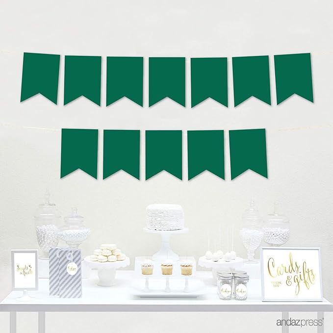 Andaz Press Hanging Pennant Banner with String, Emerald Green, 1-Set, 24 Pennants, Approx. 12-Feet Long