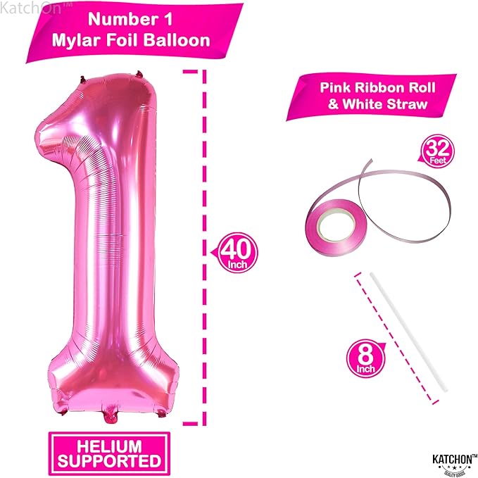 KatchOn, Hot Pink 1 Balloon Number for First Birthday - 40 Inch | Number One Balloons for 1st Birthday | 1 Balloons for 1st Decorations | Hot Pink One Balloon For Happy Anniversary Decorations