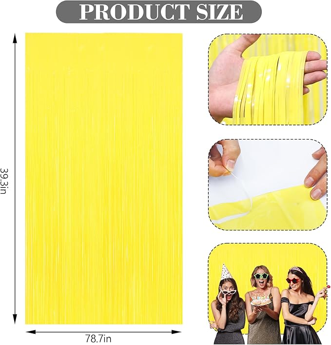2 Pack Yellow Foil Fringe Curtains, 3.3ft x 6.6ft Streamer Foil Curtain, Tinsel Backdrop for Birthday Party, Christmas Decor, Wedding Engagement Baby Shower Bachelorette Party Decorations