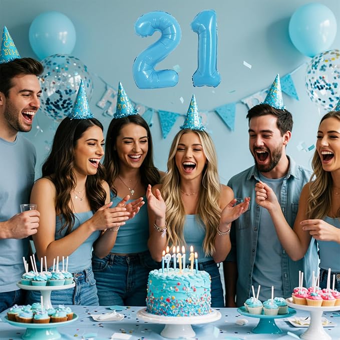 TONIFUL 16 Inch Baby Blue 0-9 Number Mylar Foil Balloons 10 Pcs Custom digitalal Balloons for 2026 New Year Eve Birthday Party Engagement Graduations Anniversary Baby Shower