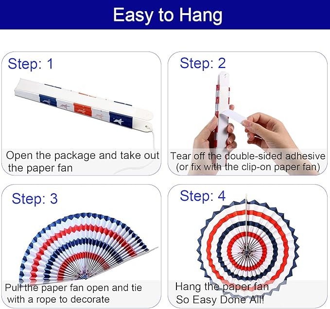 4th of July Patriotic Decorations 12PCS Hanging Paper Fan for USA Patriotic Decorations Independence Day Memorial Day American Theme Party Veterans Birthday Decor Supplies