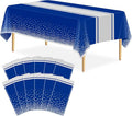 12 Pack Blue and Silver Tablecloth Party Decorations Plastic Blue Tablecloth Printed Silver Table Runner 54 x108 Inch Disposable Rectangle Table Cover for Birthday Wedding Graduation