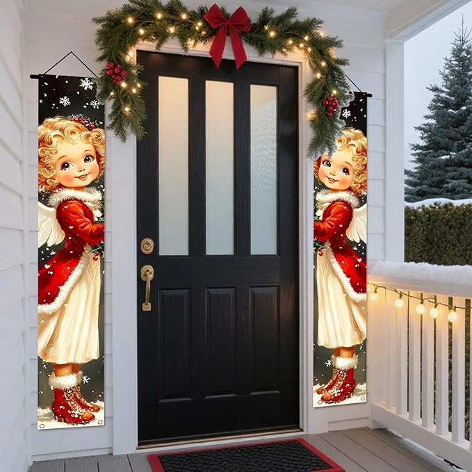 Nuxovilar Christmas Decorations Outdoor Yard Front Porch Sign Set, Snowman with Gold Red Ornaments Door Banners for Front Door, Hanging Xmas Decor for Home Indoor Outdoor Wall Yard