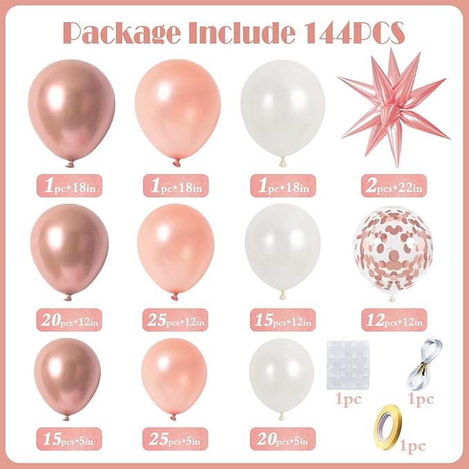 Rose Gold Balloon Arch Kit Garland, Rose Gold Birthday Decorations for Girls Women Bachelorette Bridal Shower Baby Shower Bridal Shower 2026 Graduation Party Anniversary Decorations